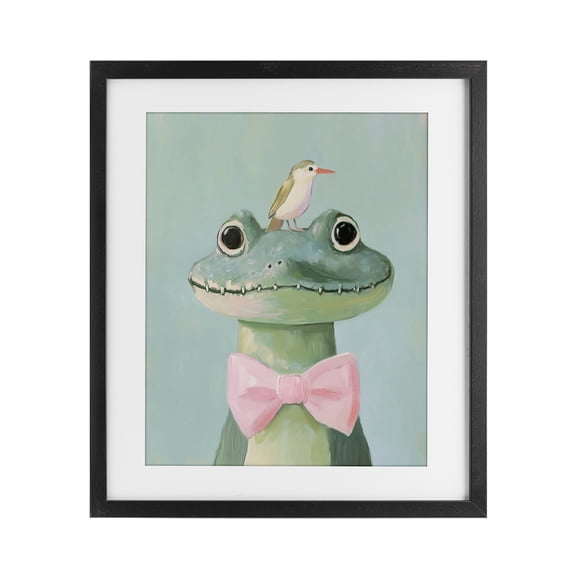 Stupell Industries Contemporary Crocodile & Bird with Bowtie Black Framed Print Under Glass, 13 x 16, by The Prints Vibe
