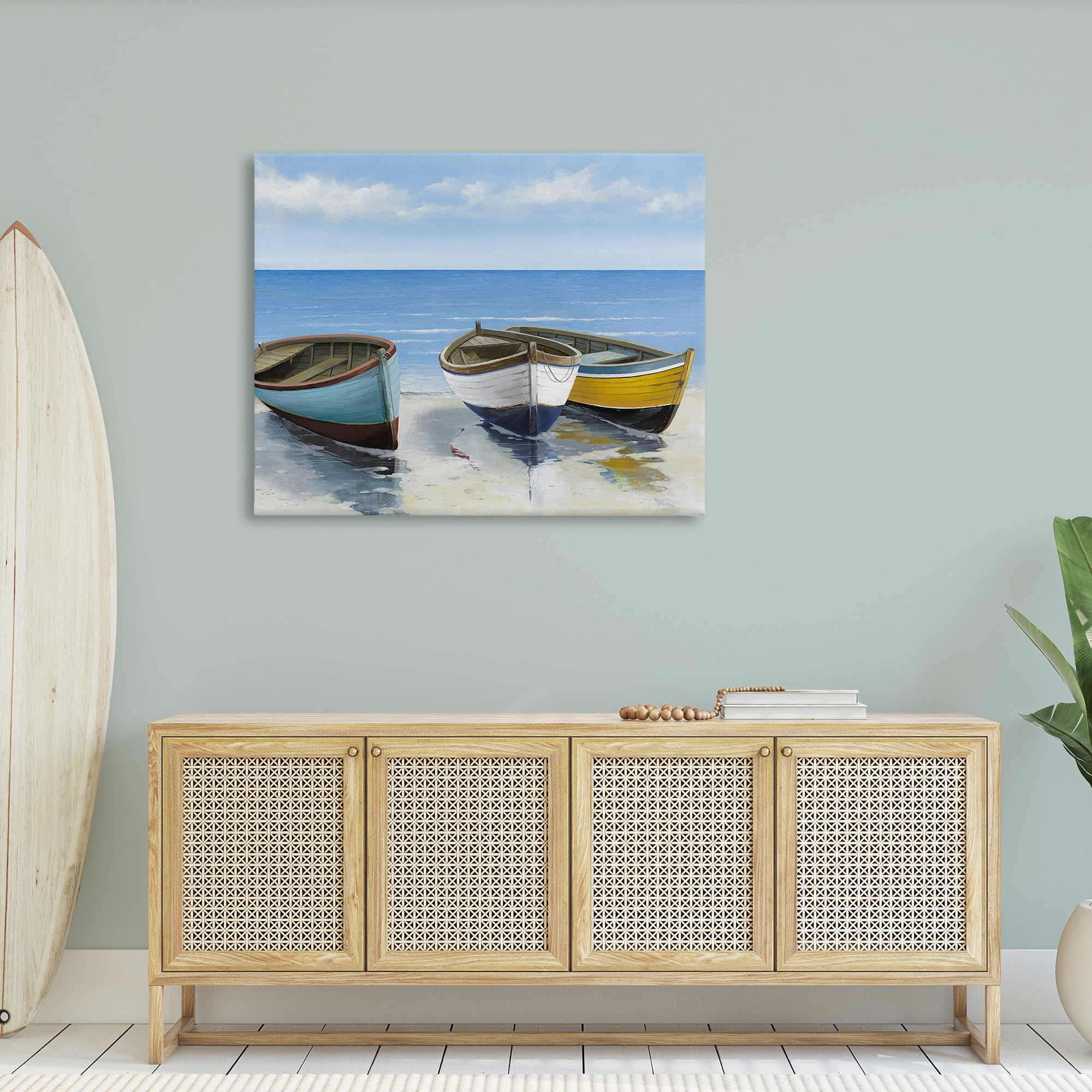 Stupell Industries Coastal Rowboats on Shore Transportation Painting Gallery Wrapped Canvas Art Print Wall Art, 48 x 36