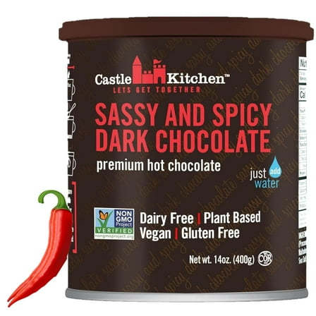 Castle Kitchen Spicy Hot Chocolate (14 oz)- Winter Favorite - Dairy Free, Vegan Mexican Hot Cocoa Mix made With Natural Chili Spiced Flavors - Unique Ancient Aztec Flavor w No Artificial Sweeteners