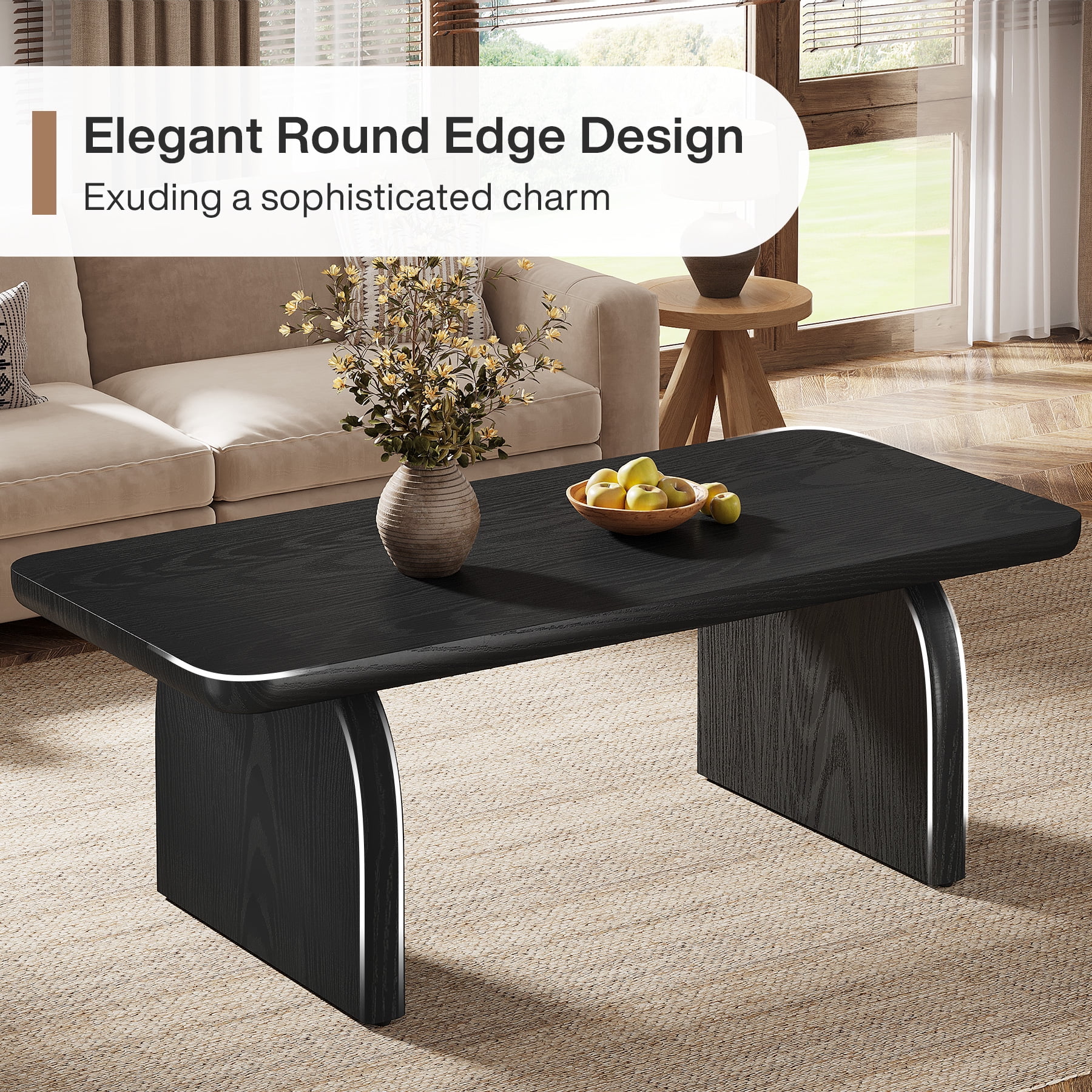 Finmind Rectangle Coffee Table, 47-Inch Wood Living Room Table, Easy Assembly