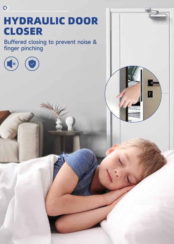 Baridwon Silver Small Hydraulic Door Closer with Hold Open, No Slam Self-Closing for Home Use, Heavy Duty Smooth Operation