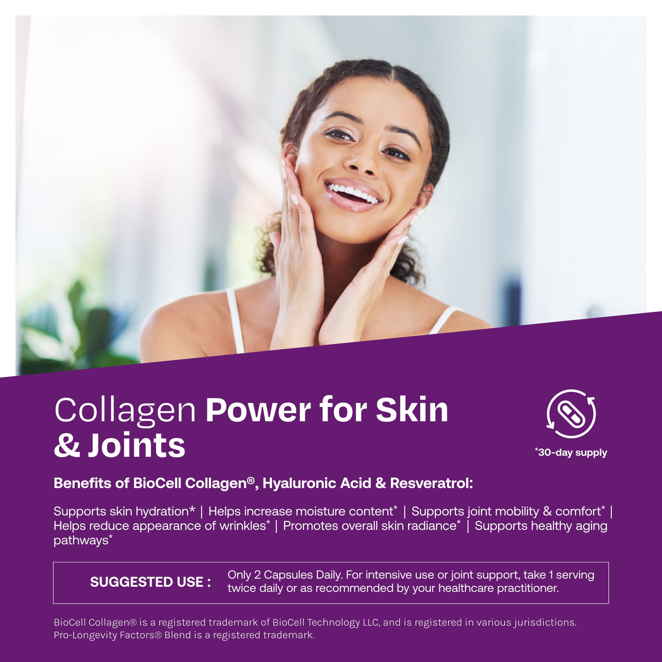 ResVitale Collagen Enhance Anti Aging Skin Care Collagen Supplement - Hydrolyzed Collagen Peptides with Hyaluronic Acid and Resveratrol - Skin Food & Joint Support Collagen Capsules, 1000mg, 60 Caps