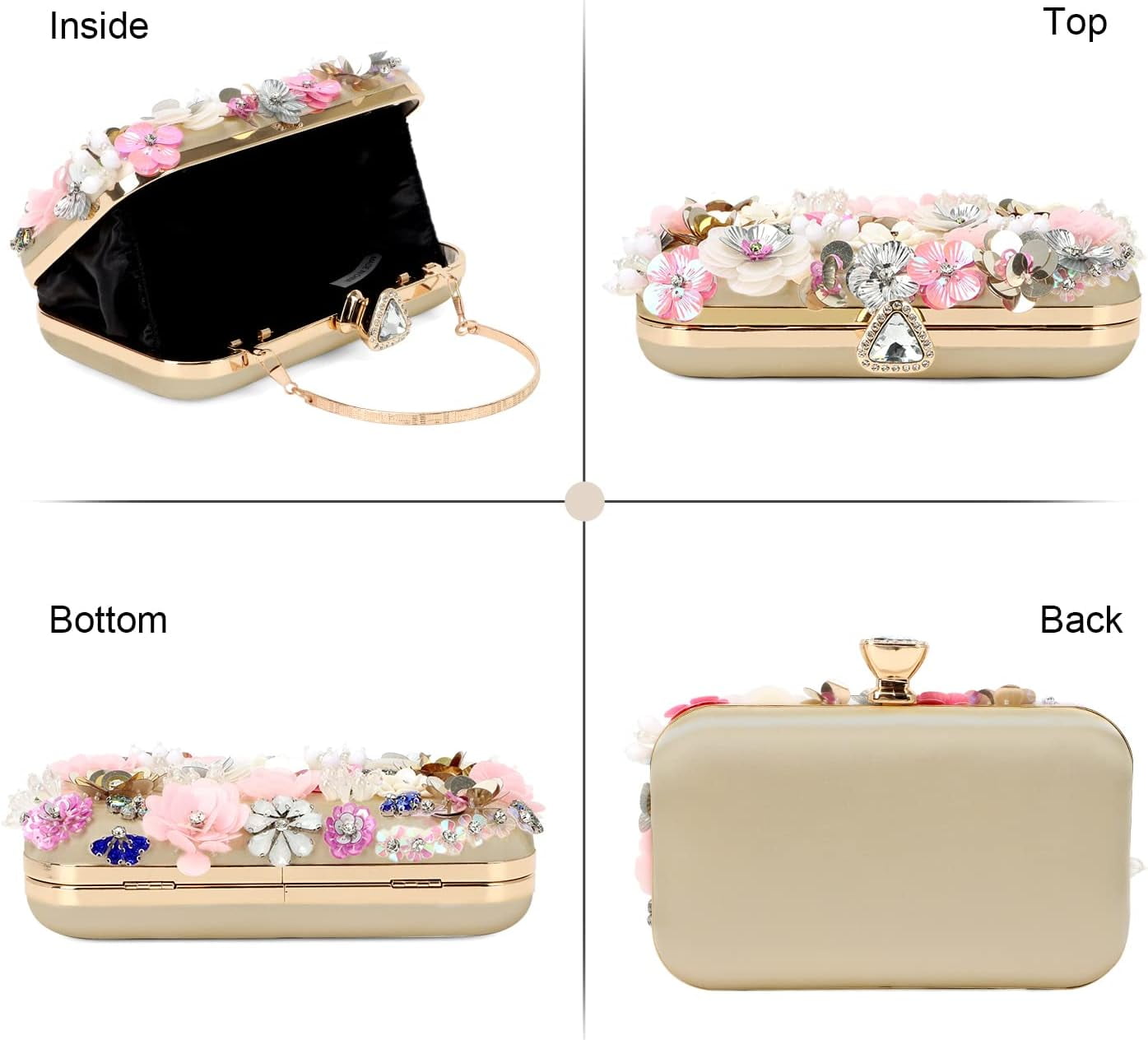 3D Flower Clutch Purses for Women Gold Formal Wedding Party Evening Bags Chain Floral Shoulder bag