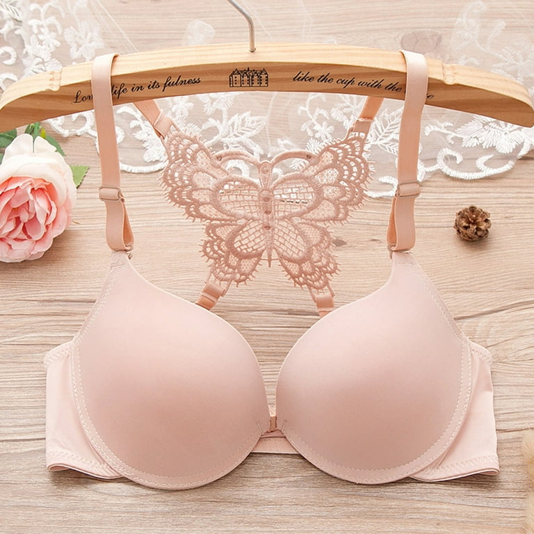 Qcmgmg Wireless Bra for Women Clearance Push Up Front Closure Bras for Women  Full Coverage T Shirt Bra Sleeping Bras for Women Pink 38 