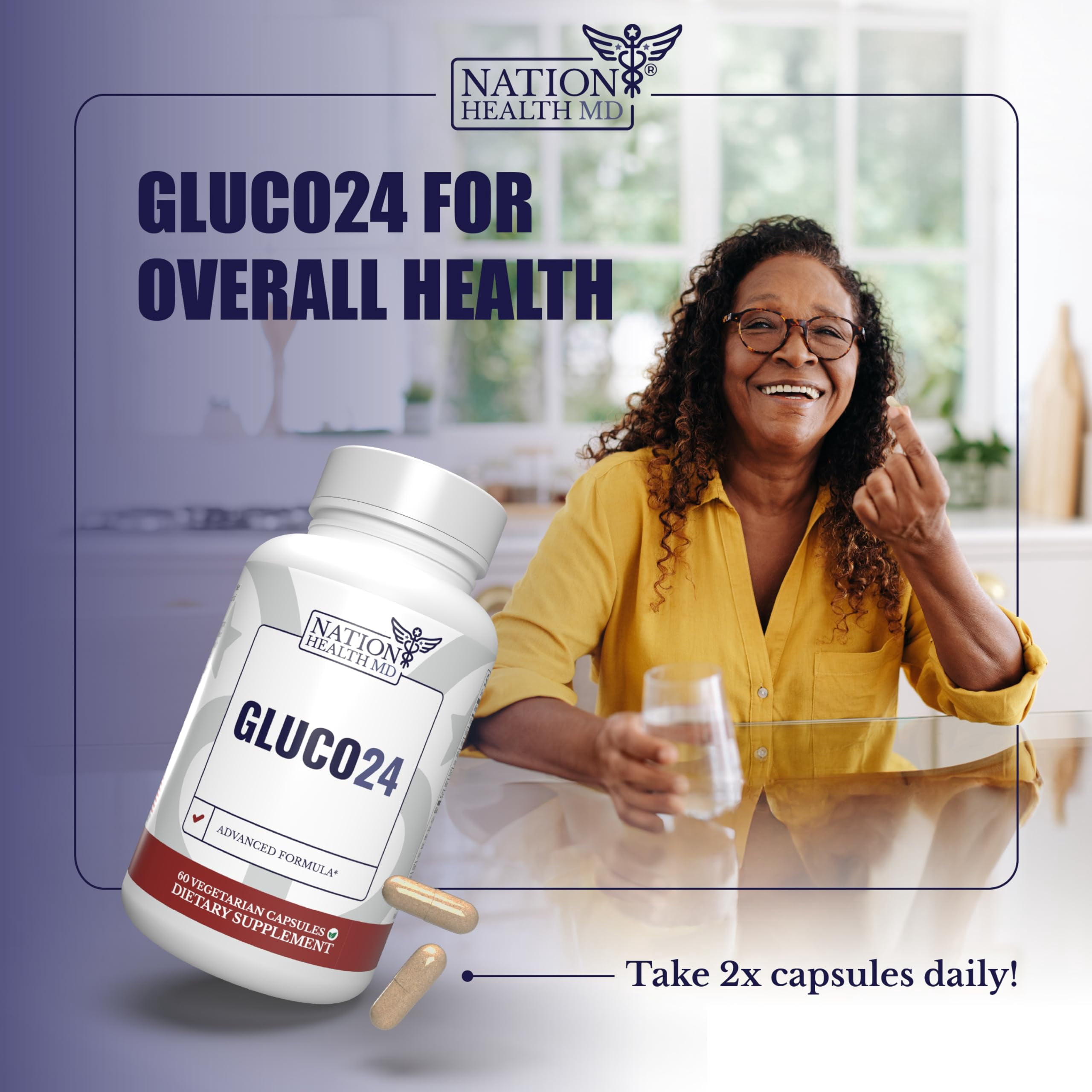 Nation Health MD Gluco24 - Berberine & Ceylon Cinnamon Formula, 6 Bottles