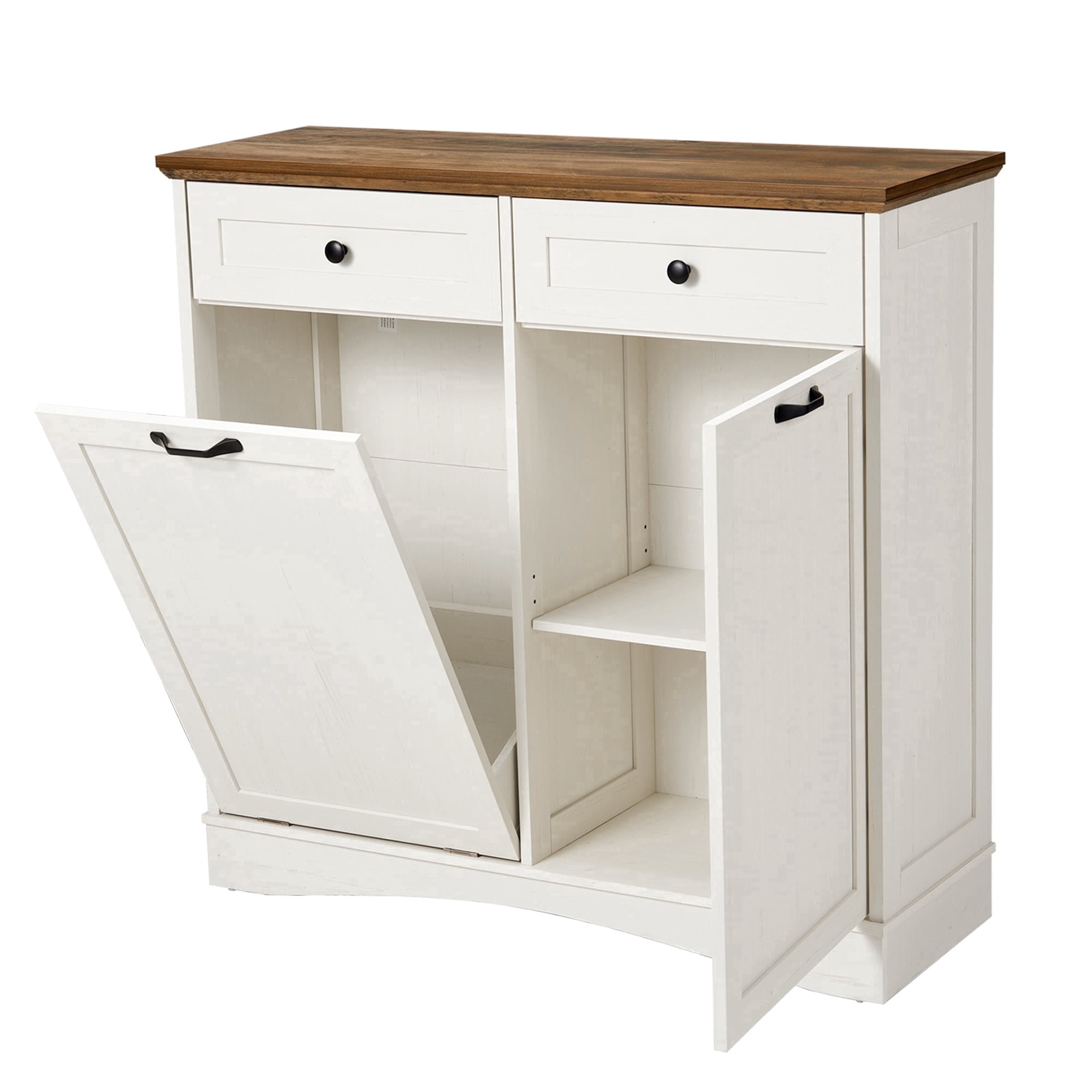 AHB 13 Gallon Single Tilt Out Trash Cabinet with Shelf, Kitchen Trash Can Storage Organizer, 39.4"L x 14"W x 38.3"H, White