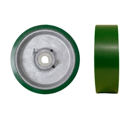 

4 x 2 Green Polyurethane Tread on Cast Iron Keyed Drive Wheel - 5/8 Plain Bore with two 1/4 Set Screws - Service Caster Brand