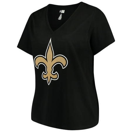 Women's Majestic Black New Orleans Saints Plus Size Logo V-Neck