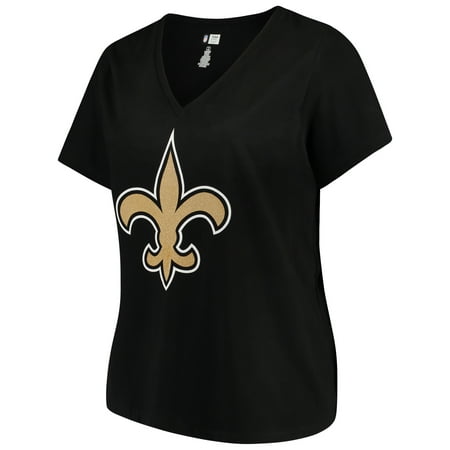 New Orleans Saints Team Mouse - Women's Majestic Black New Orleans Saints Plus Size Logo V-Neck T-Shirt