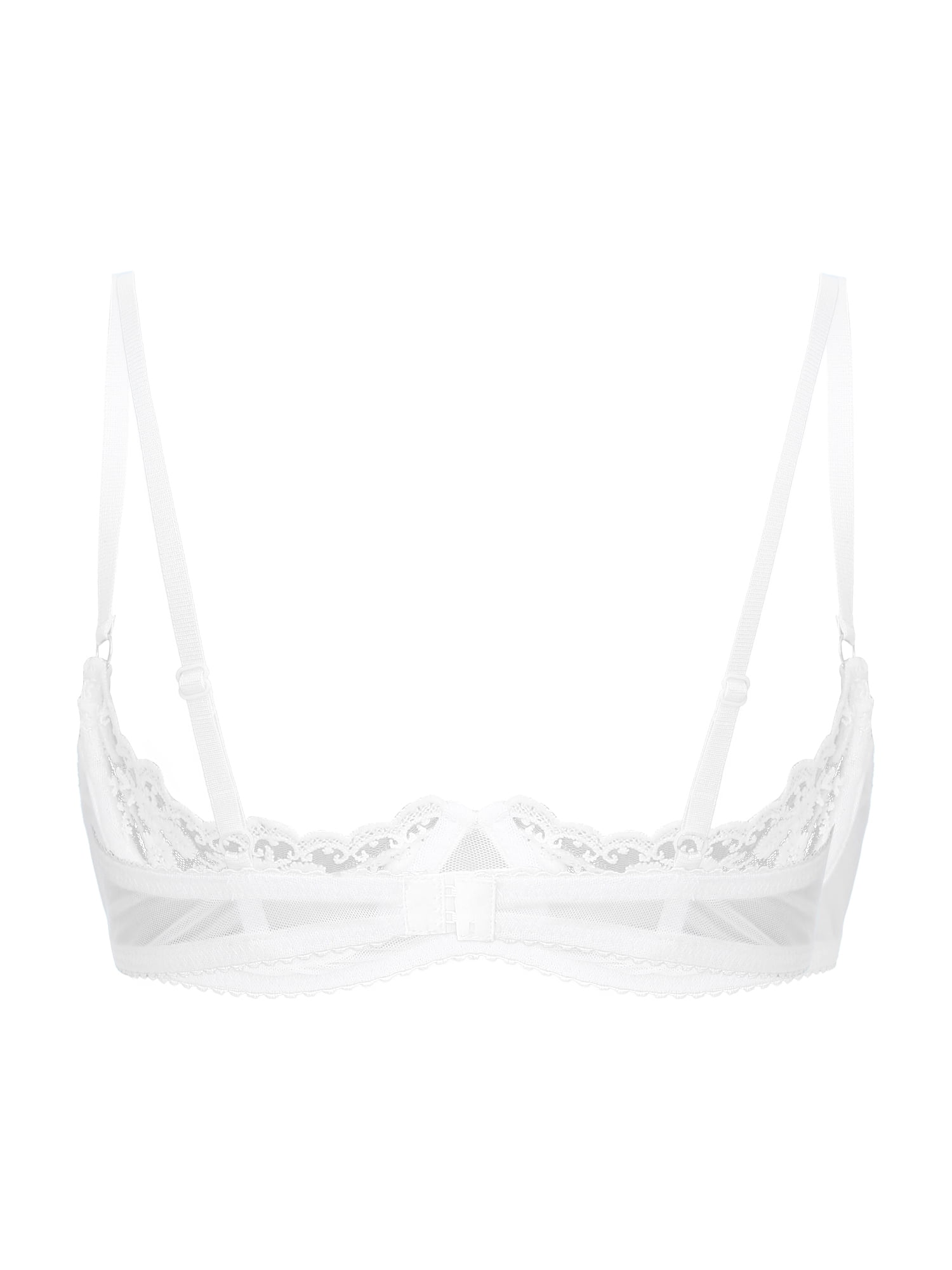 Aislor Womens Underwire Open Nipple Bra Sheer Lace Unlined Push Up Cupless  Shelf Bras Size S-5XL White XL