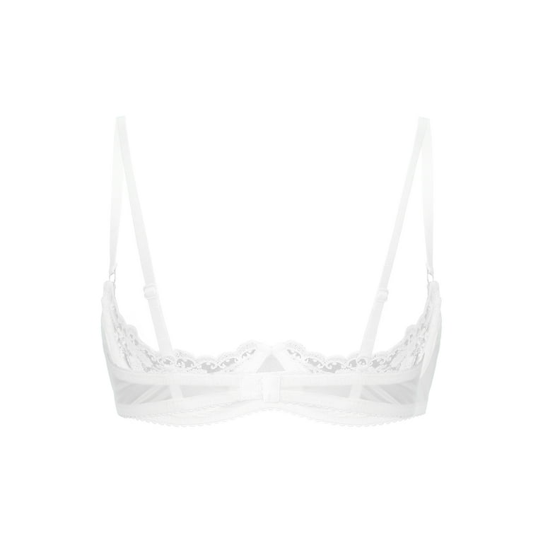 Aislor Womens Underwire Open Nipple Bra Sheer Lace Unlined Push Up Cupless  Shelf Bras Size S-5XL White 5XL 