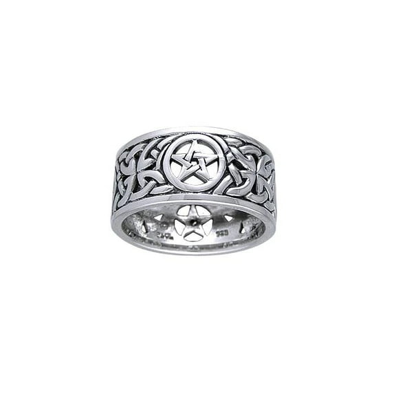 Celtic Knot Pentacle 925 Sterling Silver Ring Fine Pagan Wicca Jewelry Amulet