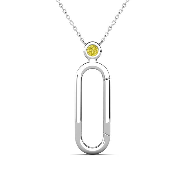 TriJewels Yellow Diamond Accent Paperclip Charm Holder Pendant Necklace in 10K White Gold