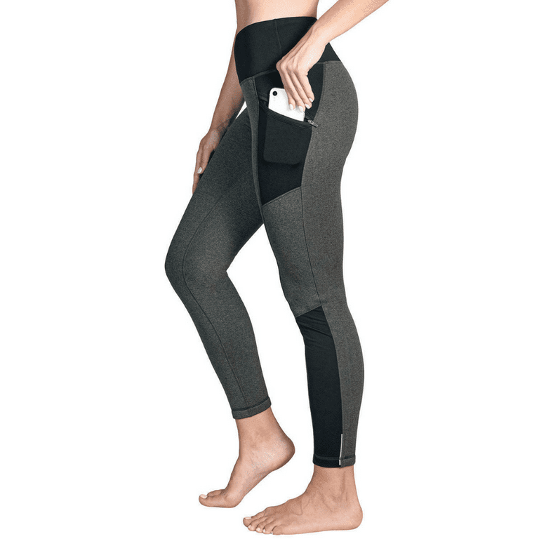 Active Life Women's Zip Pocket High Rise Warm Fleece Lined Leggings (Black  Heather Grey, XL) 