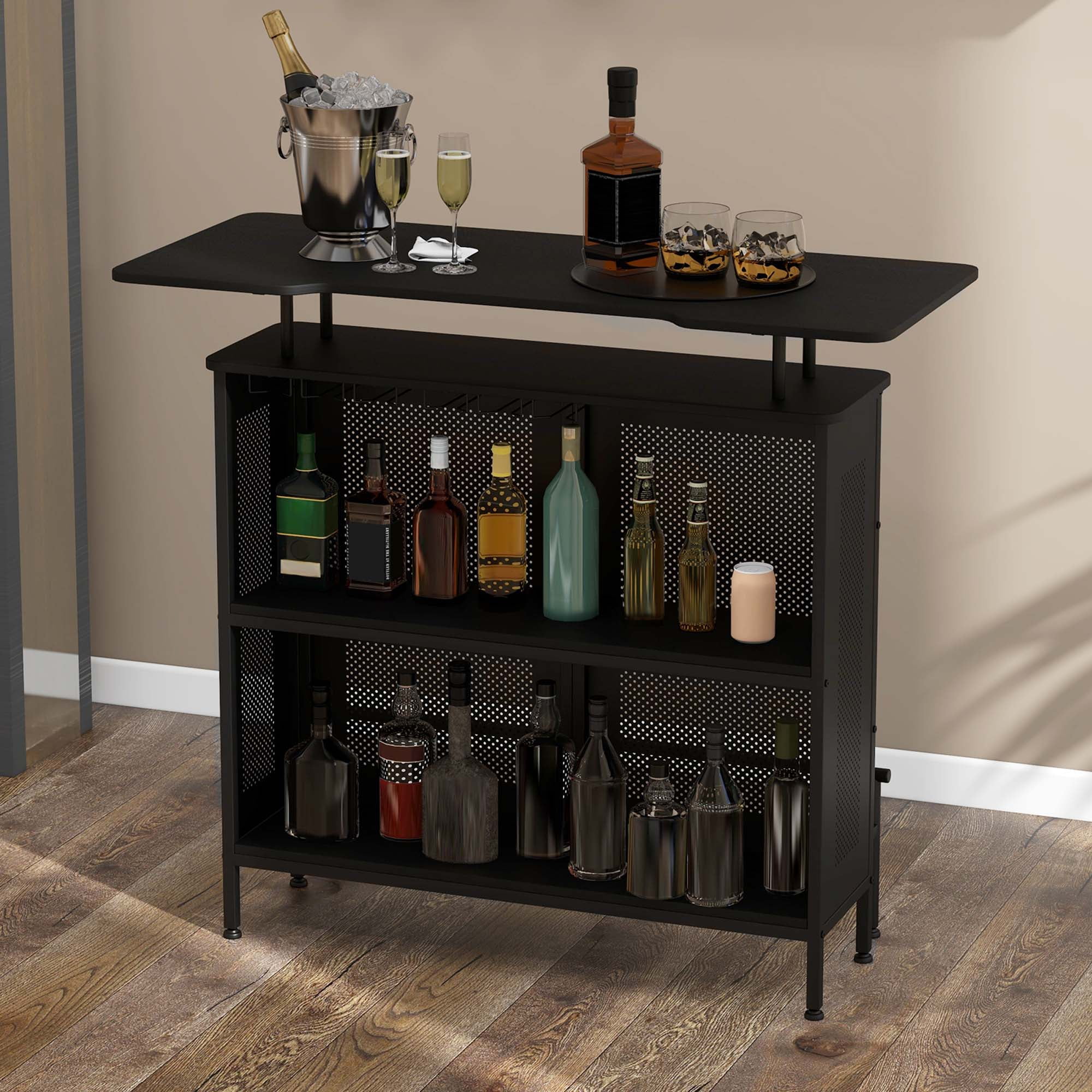 Costway 4-Tier Metal Home Bar Unit Liquor Bar Table with