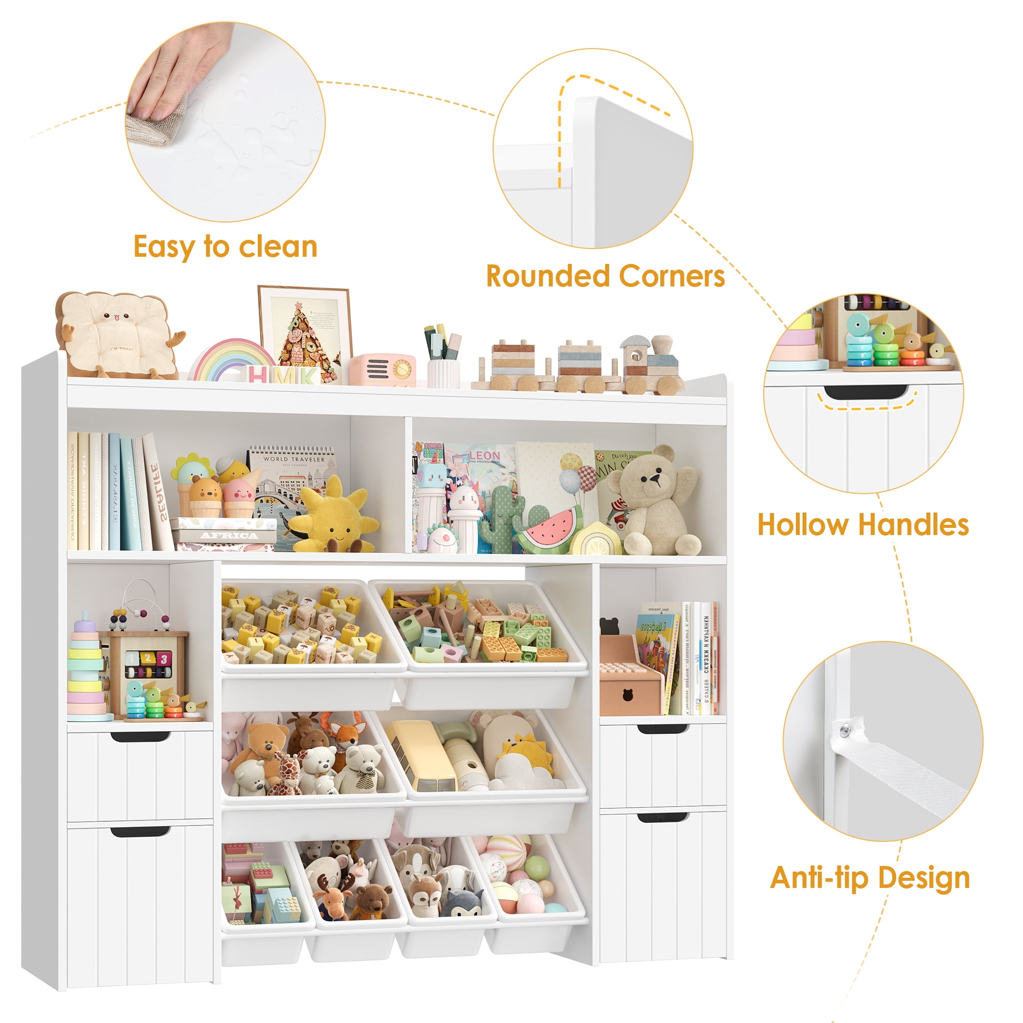 Homfa Kids Toy Storage Organizer with Removable Bin, Kids Bookshelf and Bookcase Toy Box with Drawers for Playroom, Classroom, White