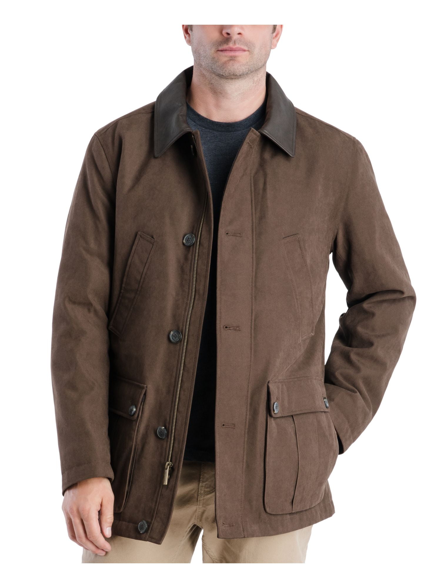 LONDON FOG Mens Brown Peacoat S 
