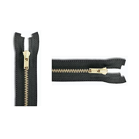 Brass #3 YKK Lightweight Jacket Separating Zipper - Choose Your Length - Color: Black - Made in The United States (1 Zipper Per Pack)