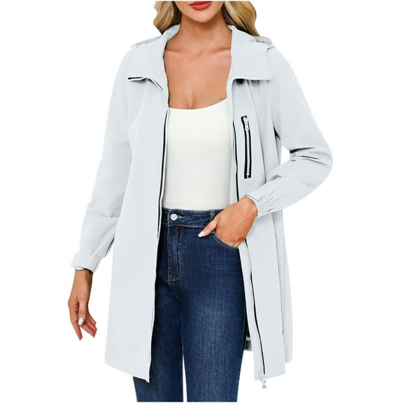 GigrtiJin Womens Spring Hooded Fleece Jacket Windbreaker Solid Color Long Sleeved Casual Thin Coat with Pockets