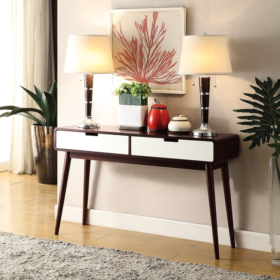 Rectangular And White Table With Drawers, Ideal For Living Space Mid-century Modern Style 2 Vanity Table, Design