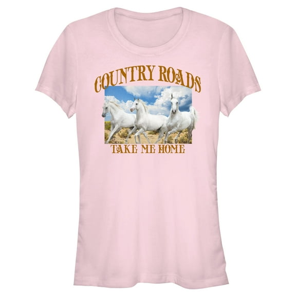 Junior's Lost Gods Country Roads Horses Graphic Tee Light Pink 2X Large