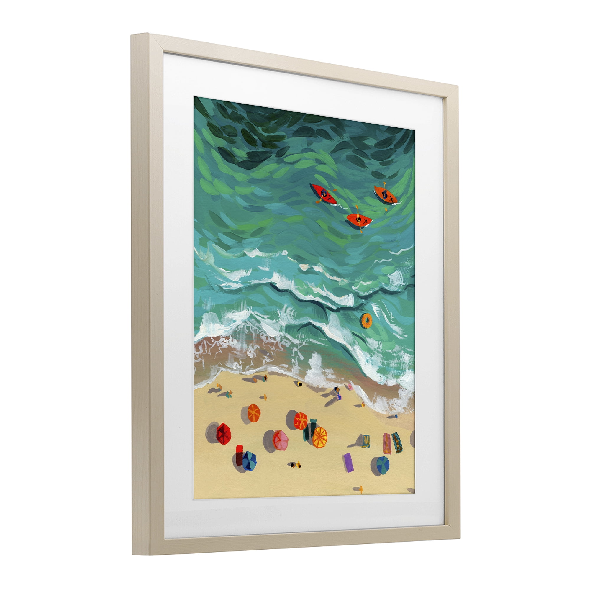 Stupell Industries Three Kayaks in Turquoise Waves Birch Framed Print Under Glass, design by Brook Page