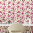 thumbnail image 2 of Ambesonne Retro Peel & Stick Wallpaper for Home, Roses Leaves Vintage Plot, 13"x36", Pale Pink Reseda Green, 2 of 5