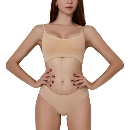 

Popvcly Bra and Panty Sets for Women Crop Top and Ribbed Panties Set Fitness Sports Push up Ladies Underwear