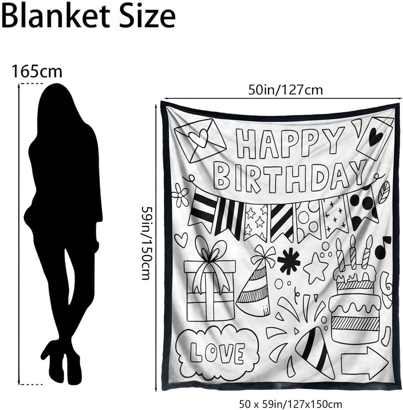 Funny Coloring Blankets with 24 Markers, Snuggle Color Sketch Blankets & Reusable Doodle Mat, Creative DIY Art Blanket for Teens Adults Activity Play, Halloween Blankets Birthday Gift for Boys Girls