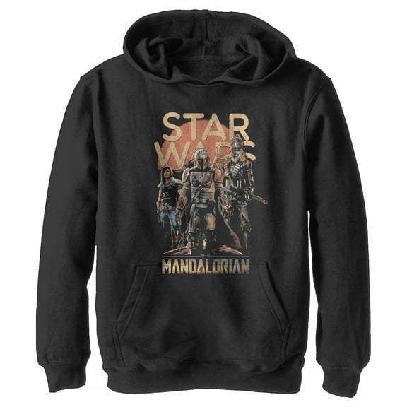 Boy's Star Wars: The Mandalorian Grunge Character  Pull Over Hoodie Black Small
