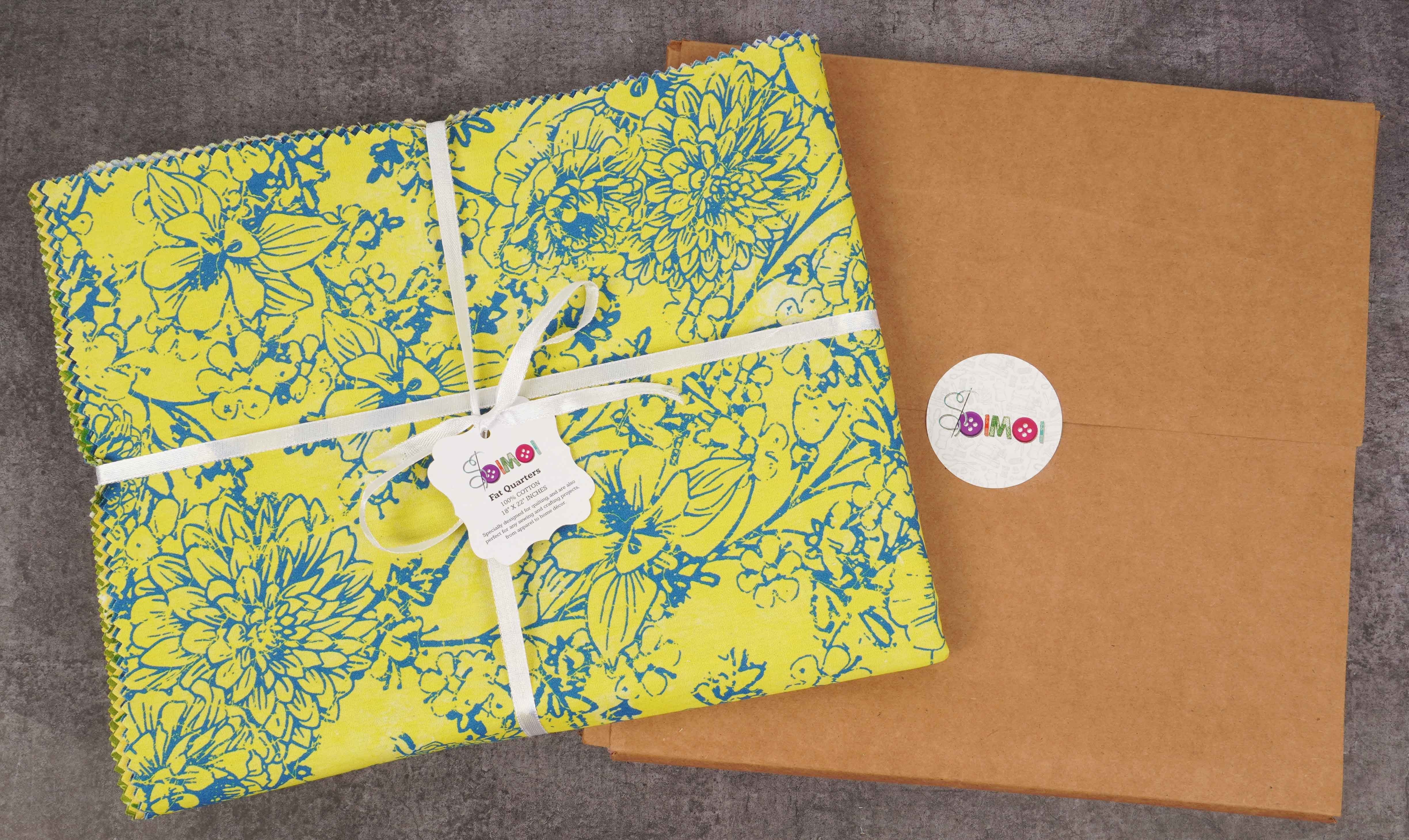 Soimoi 8 Pc Fat Quarter Bundle,BatikPrint 18"x 22"DIY Patchwork-100% CottonPre-Cut Quilting Fabric Green, Blue & Yellow