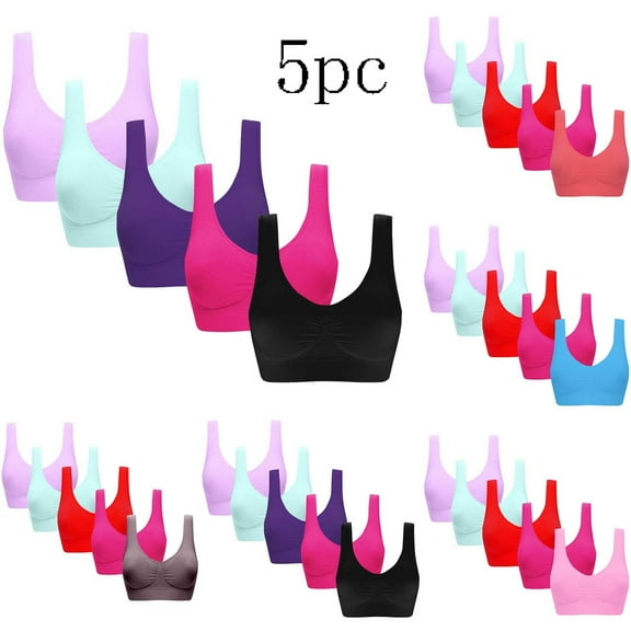 Sentmoon 5pc Push up Bras for Women Comfort Oversize Bras for Women Wirefree Anti-Sagging Sleepwear Yoga Bra Padded Sports Bras Stylish Women for Sports Fitness Black L