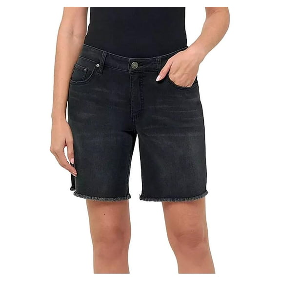 Seven 7 Women's Relaxed Bermuda Fray Hem Shorts in Black Size 8