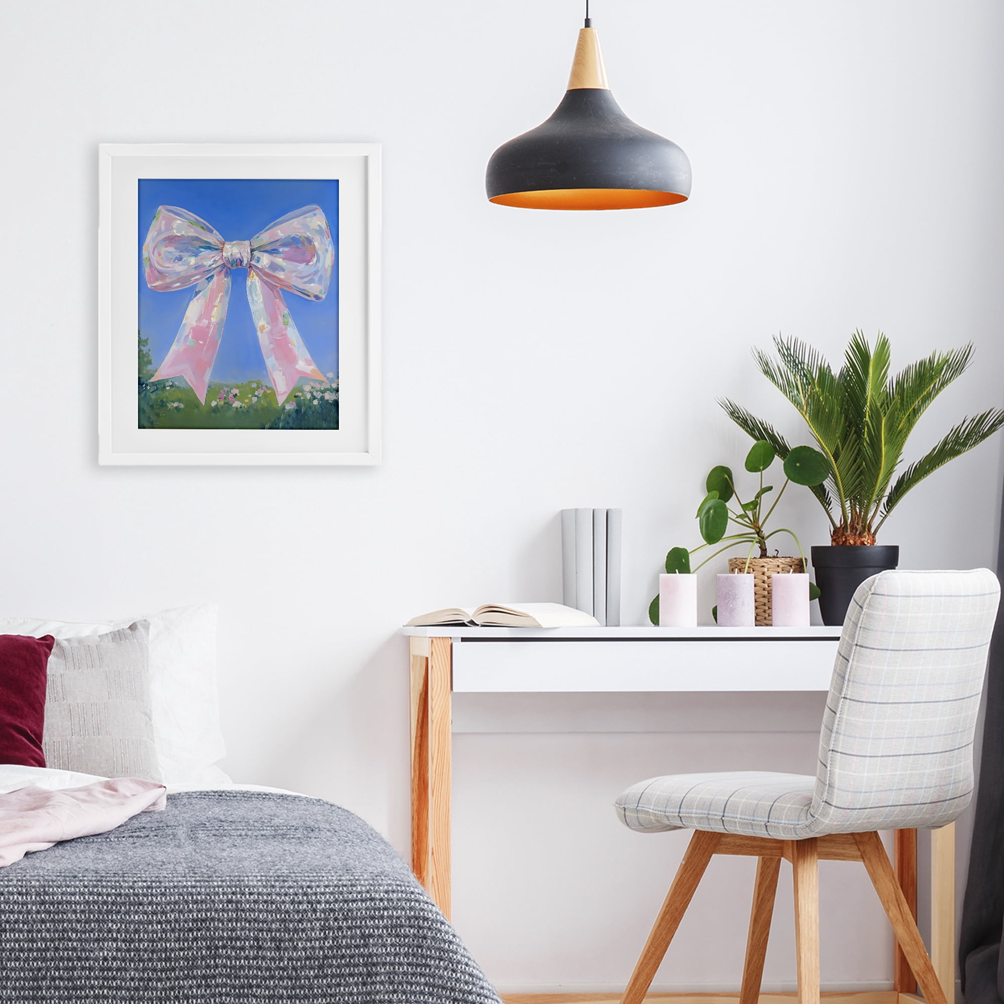 Stupell Industries Iridescent Pink Bow in Meadow White Framed Print Under Glass, design by The Prints Vibe