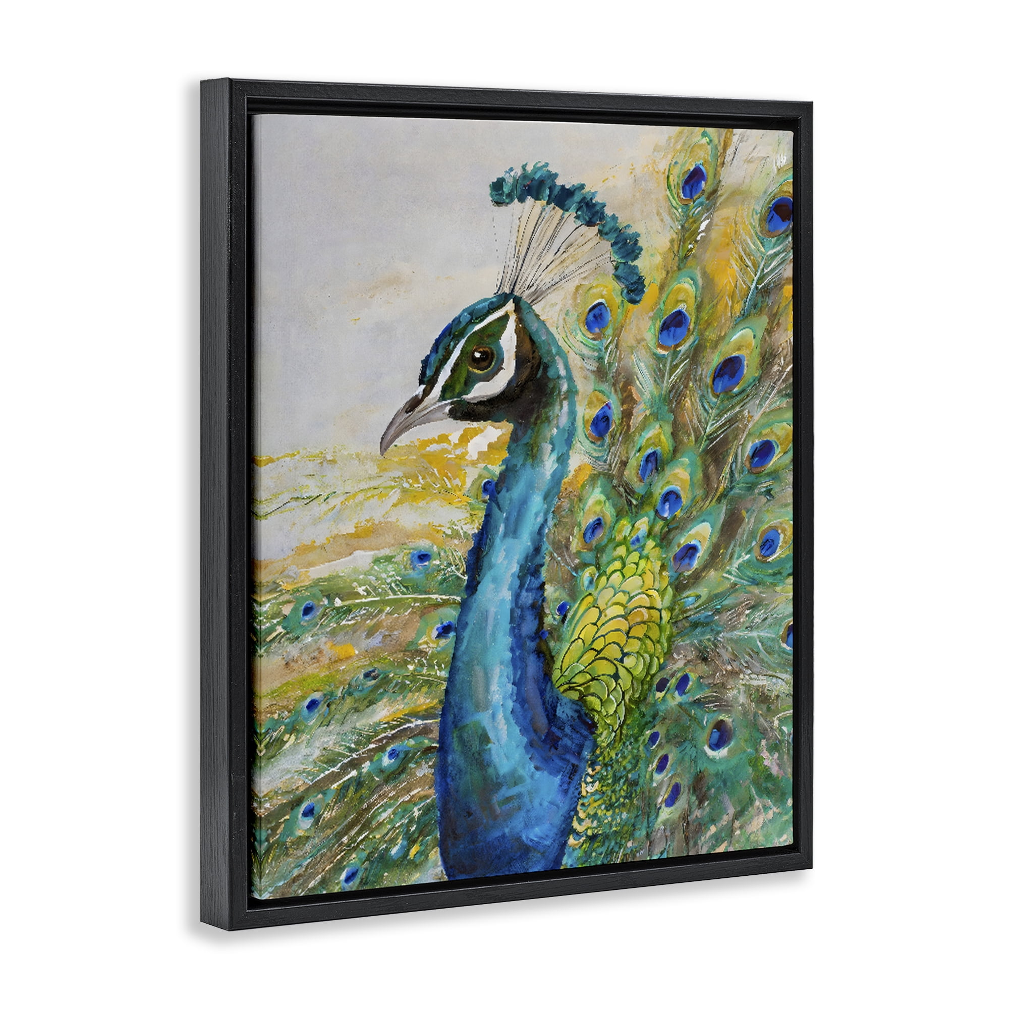 Stupell Industries Regal Blue Peacock Feathers Black Framed Floater Canvas Wall Art, design by Creative Studio