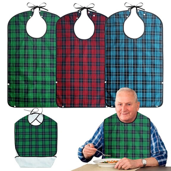 Adult Bibs Washable Reusable Water Proof Clothing Protector with Eating Crumb Catcher Large  Adult Bibs for Men Women 31x22x18inch,3pcs
