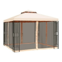 10x10 Feet Canopy Gazebo with Netting, 2-Tier Vented Metal Canopy Tent, Light Brown Polyester Outdoor Canopy for Parties, Events, Camping, Patio & Commercial Use