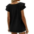 thumbnail image 4 of Siilsaa Womens Summer Tops Ruffle Short Sleeve V Neck T-Shirts Casual Loose Fit Black,S, 4 of 4