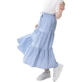 thumbnail image 2 of Maxi Ruffled Skorts for Girls Button Front High Waisted Long Skirt with Belt and Pocket, 2 of 5