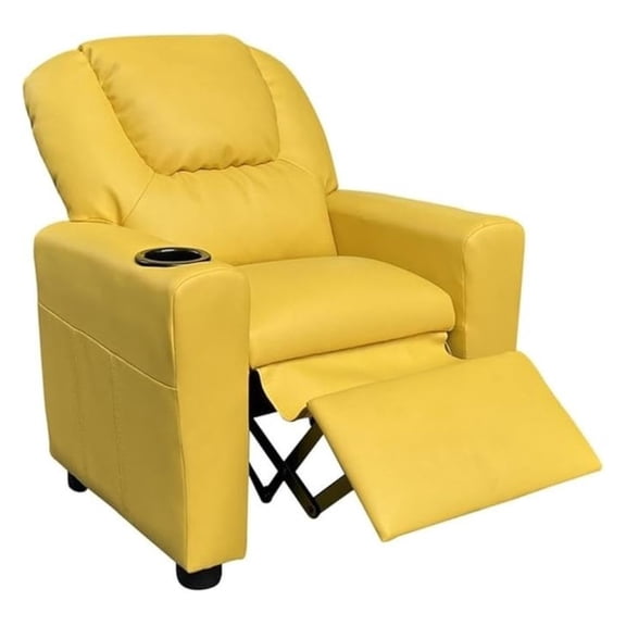 PU Leather Recliner Chair with Cupholder, 23 Inch Wide, Yellow