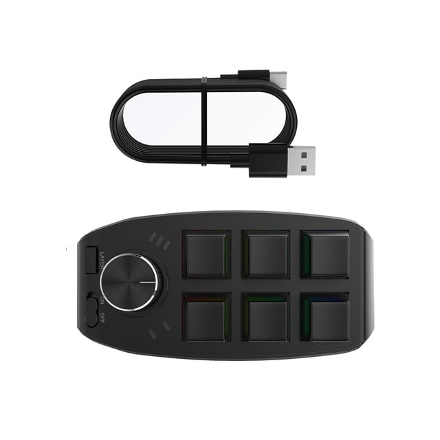 Teclado programable Baoblaze ligero estándar RGB con cable USB Mini 6 teclas para programación de juegos Dibujo negro