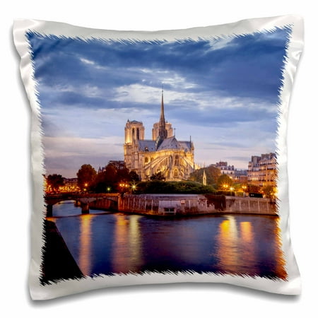 - 3dRose Cathedral Notre Dame and River Seine, Paris, France., Pillow Case, 16 by 16-inch