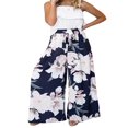 thumbnail image 1 of Pantalon Grand pour Femmes Taille Haute à Motif Floral Imprimé, Culottes avec Ceinture, Tenue de Plage d'Été, 1 of 6
