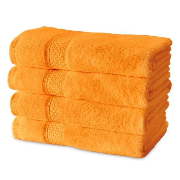 Gogreen 100% Cotton Bath Towel Sets of 4 Pieces, 4 Bath Towel, Highly Absorbent Towels for Bathroom, Gym, Hotel (Orange)