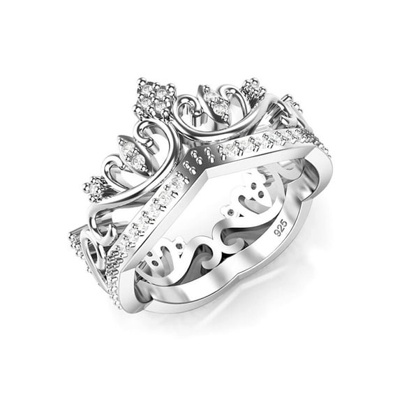 Sz 7 Sterling Silver Cubic Zirconia Princess Crown CZ Band Ring