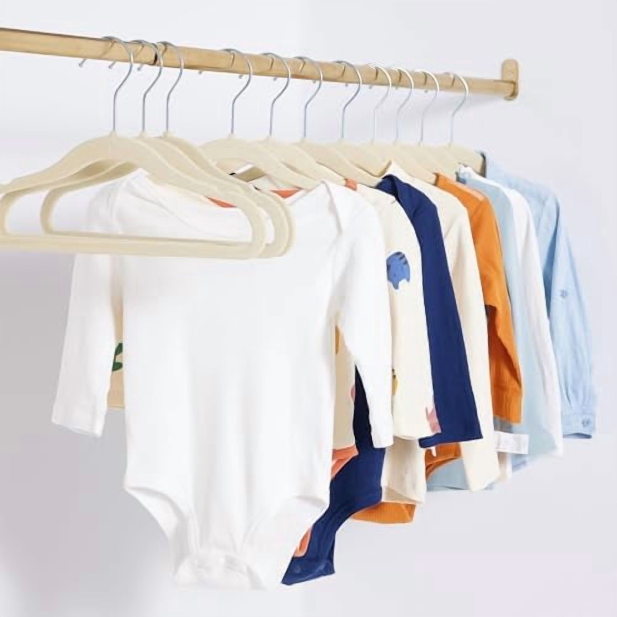 Basics Kids Velvet, Space Saving, Non-Slip Clothes Hangers for Infant and Toddler, Durable, 11.6 inches (for Baby Clothes), Pack of 50, Beige