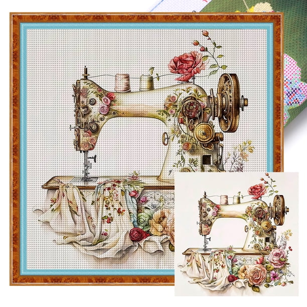 Kit de punto de cruz para máquina de coser, hilo de bordar de algodón ecológico completo de 14CT, 40x40cm