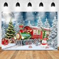 thumbnail image 3 of Fondo de fotografía con tren de dibujos animados de Navidad, noche nevada, pinos, decoraciones para fiestas navideñas, para niños, País de las Maravillas (150 x 210 cm), 3 of 4