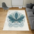 thumbnail image 2 of Lotus Turkish Area Rug, Flower Bloom Ornaments Exotic Petals Oriental Traditional Boho Design, Soft Carpet for Living Room Decor with Distressed Look, 4' X 5.7', Cadet Blue, by Ambesonne, 2 of 4