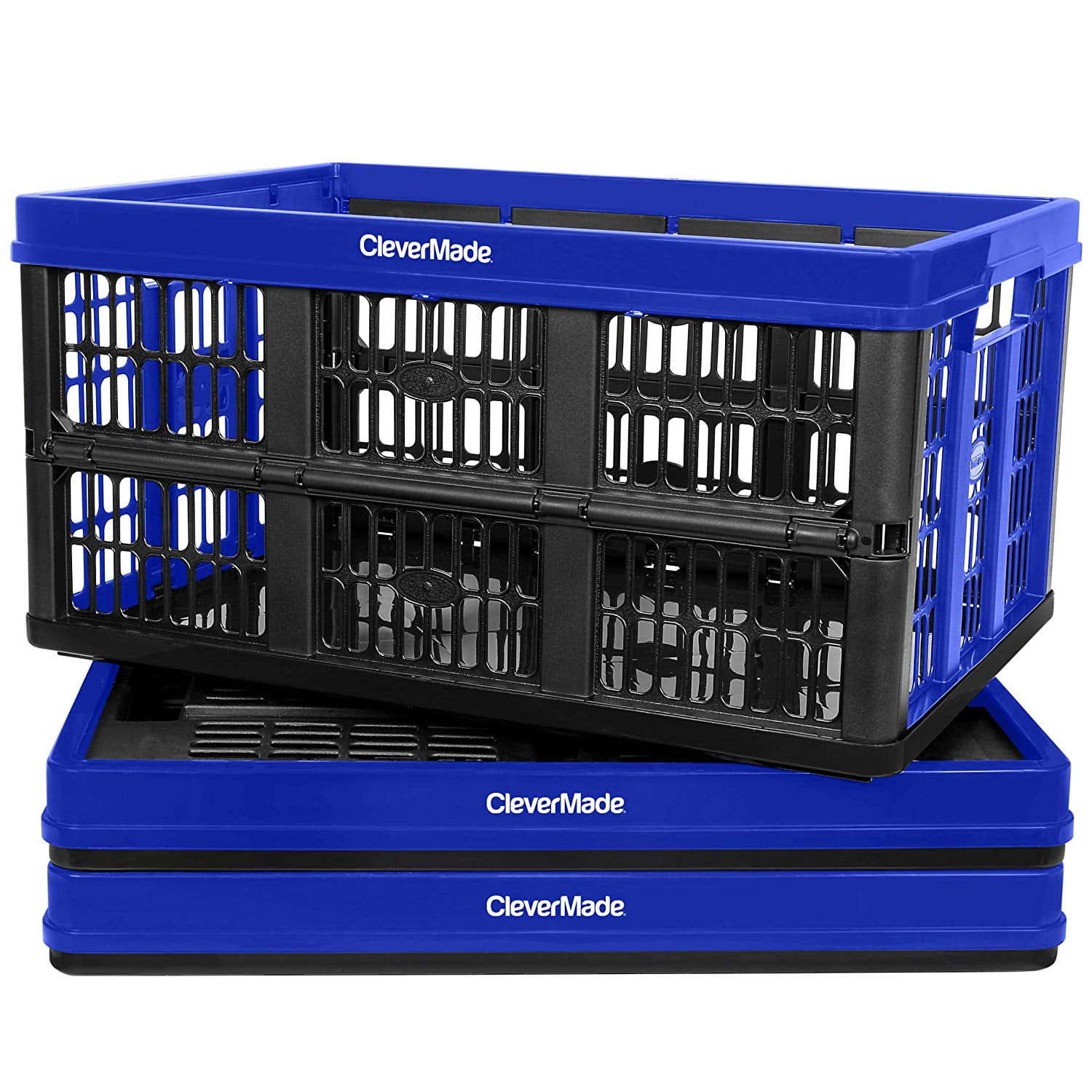 CleverMade CleverCrate Plastic 45L Collapsible Storage Bins, Royal Blue